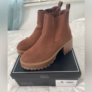 Mia Ali Leather Cognac Chelsea Brown Platform Boots